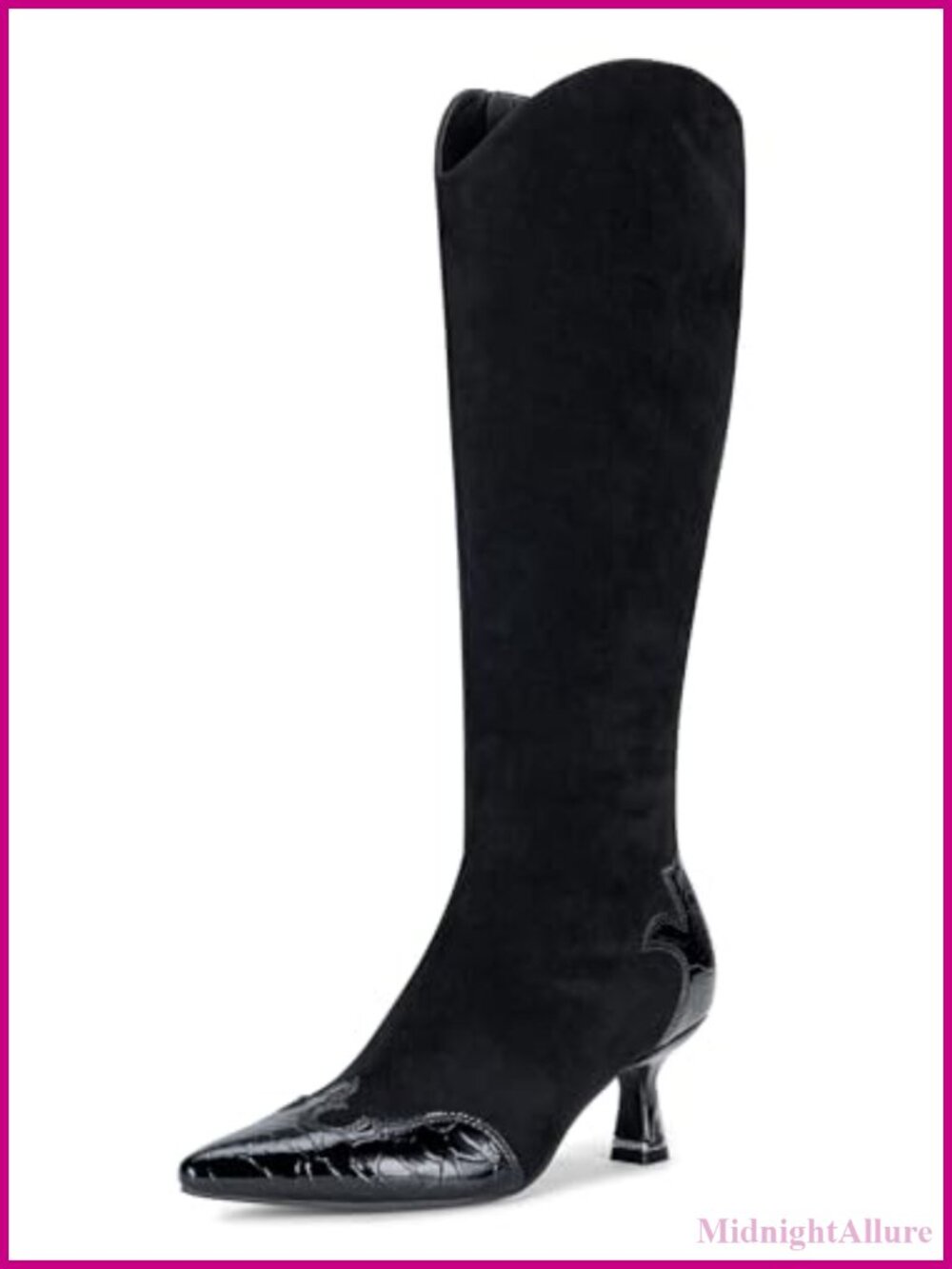 Knee High Boots Pointed Toe Kitten Heel Faux Leather Dress Boots Side Zip